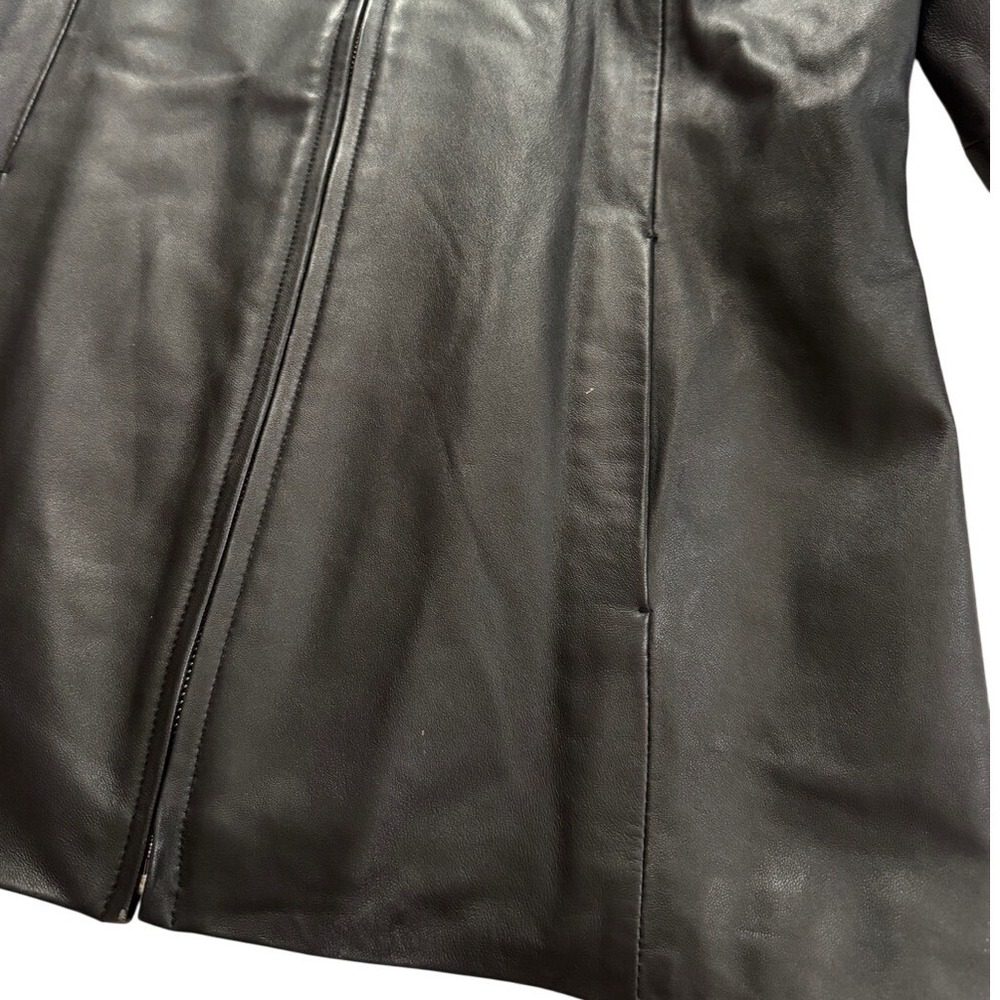 ALFANI Vintage Genuine Leather Zip Front Jacket L 90s Minimalist Quiet Luxury - Picture 10 of 13